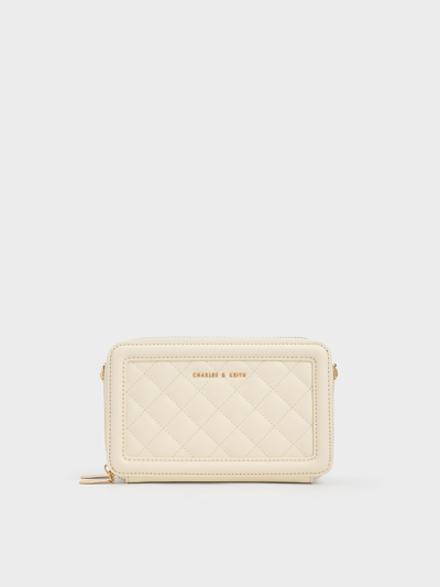 Charles & Keith Quilted Boxy Long Wallet In Cream