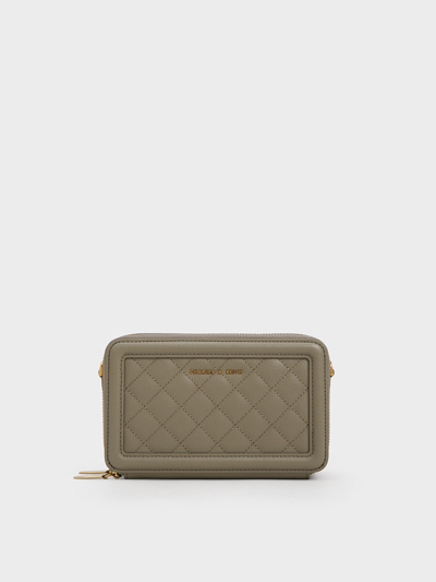 Charles & Keith Quilted Boxy Long Wallet In Khaki