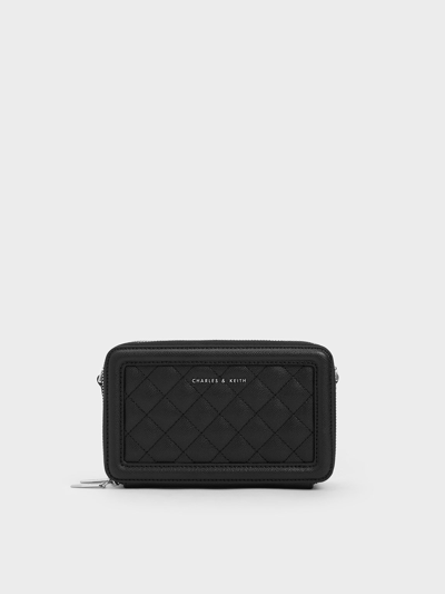 Charles & Keith Quilted Boxy Long Wallet In Noir