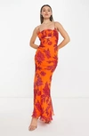 Asos Design Ruched Bust Cut-out Bias Maxi Dress In Orange Floral Print-multi In Orange Multi