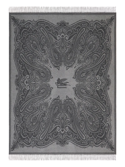 Etro Paisley Wool And Cashmere Blanket In Grey