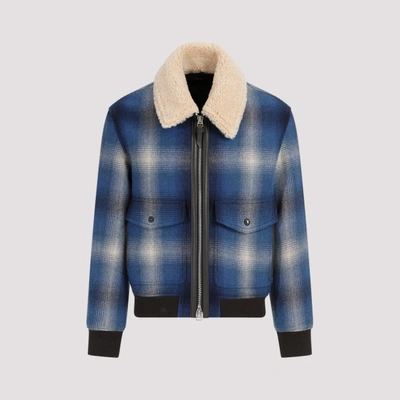 Tom Ford Double Face Check Bomber Jacket In Zhbby Combo Blue