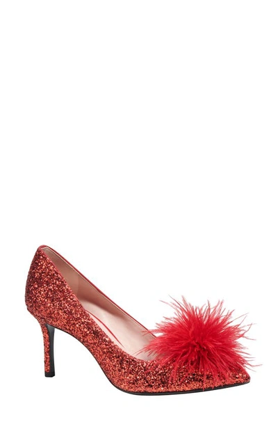Kate Spade Marabou Pointed Toe Pump In Engine Red