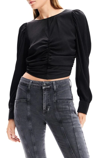 Desigual Blus Singapur Jacquard Crop Top In Black