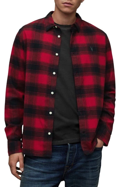 Allsaints Ursa Relaxed Fit Checked Flannel Shirt In Fire Red