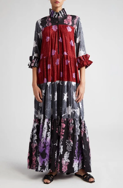 Busayo Tade Mixed-print Multicolor Maxi Shirtdress In Red Multi