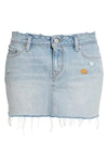 Erl X Levi's® Distressed Raw Hem Denim Miniskirt In Blue