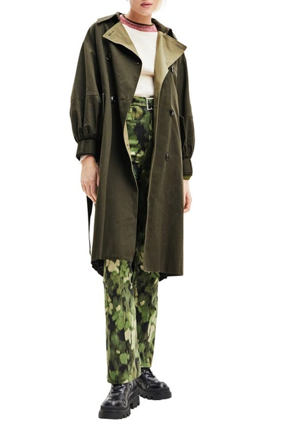 Desigual Trek Trench Coat In Green