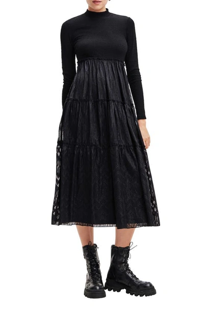 Desigual Combination Midi Dress In Black | ModeSens