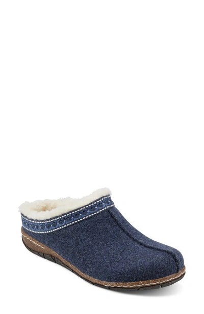 Earth Elya Faux Fur Clog In Dark Blue