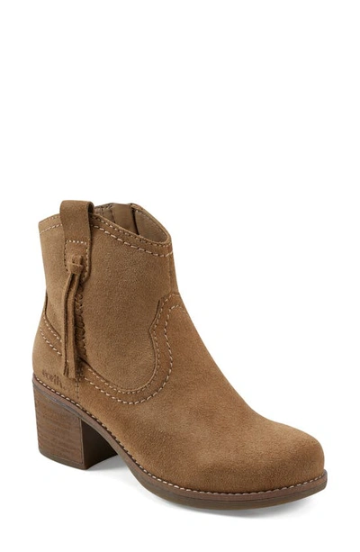 Earth Irene Block Heel Zip Bootie In Medium Natural Suede