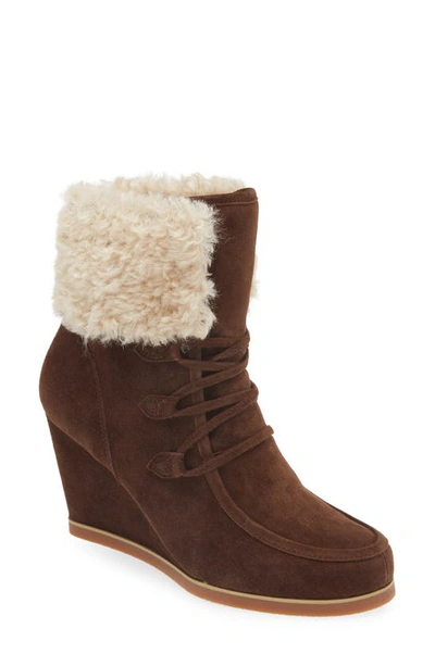 Cecelia New York North Star Wedge Bootie In Chocolate Shearling