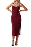 Astr Corset Mesh Bodice Midi Dress In Wine