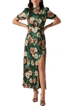 Astr Floral Mock Neck Maxi Dress In Green Multi Floral