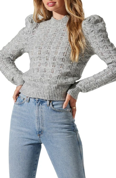 Astr Pointelle Puff Shoulder Sweater In Gray