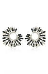 Ettika Opulent Crystal Stardust 18k Gold Plated Open Circle Earrings In Black