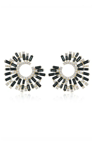 Ettika Opulent Crystal Stardust 18k Gold Plated Open Circle Earrings In Black