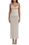 House Of Cb Nalini Floral Mesh Corset Cocktail Dress In Sand