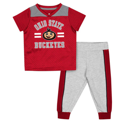 Colosseum Babies' Infant Boys And Girls  Scarlet, Heather Gray Ohio State Buckeyes Ka-boot-it Jersey And Pant In Scarlet,heather Gray