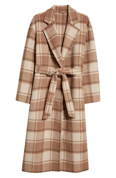 Atm Anthony Thomas Melillo Plaid Flannel Oversized Wrap Coat In Natural Beige Multi