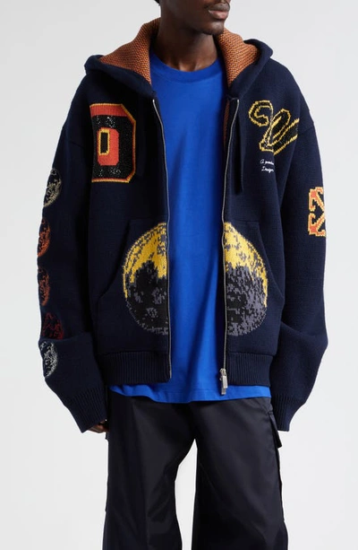 Off-white Crystal Embellished Moon Phase Knit Wool Blend Hoodie In Sierra Leone Sierra