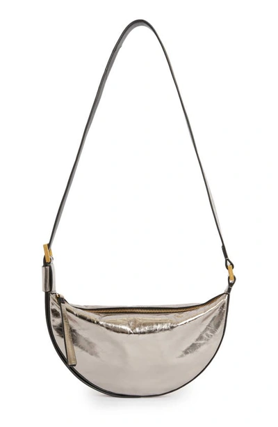 Allsaints Half Moon Small Metallic Crossbody In Pewter