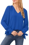 Cece Tie Sleeve Top In Medium Blue