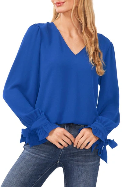 Cece Tie Sleeve Top In Medium Blue