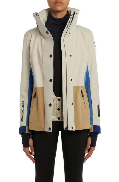 Moncler Hainet Belted Colorblock Snow Jacket In Sand Beige