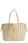 Mcm Liz Reversible Medium Visetos Tote Bag In Beige Black Logo
