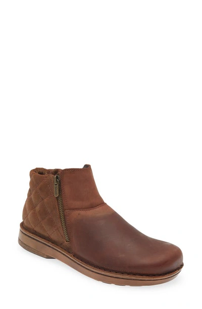 Naot Sintra Zip Bootie In Cognac/ Antique Brown