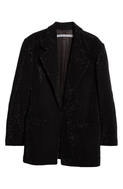 Alexander Wang Crystal Embellished Boxy Wool Blend Blazer In 001 Black