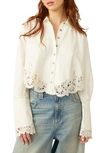 Free People Hooked On You Pleated Lace Crop Shirt In Marshmallow
