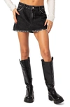 Edikted Scarlett Distressed Denim Miniskirt In Black-washed