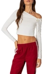 Edikted Winona One-shoulder Crop Top In White
