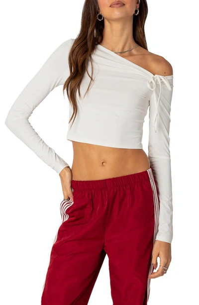 Edikted Winona One-shoulder Crop Top In White
