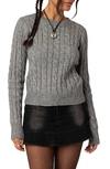 Edikted Minka Cable Stitch Crewneck Sweater In Gray-melange