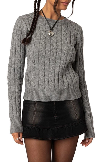 Edikted Minka Cable Stitch Crewneck Sweater In Gray-melange