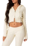 Edikted Ray Cable Stitch Hooded Crop Jacket In Cream