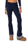 Edikted Pluto Stripe Rib Stitch Flare Pants In Navy