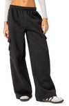 Edikted Wide Leg Cotton Cargo Sweatpants In Dark-gray