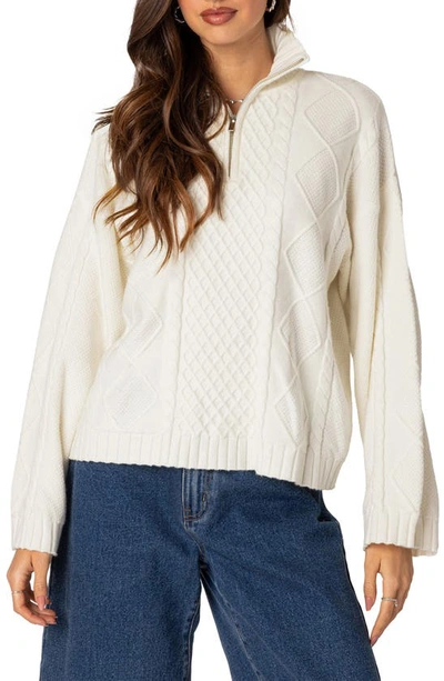 Edikted Oversize Cable Stitch Quarter Zip Pullover In Cream