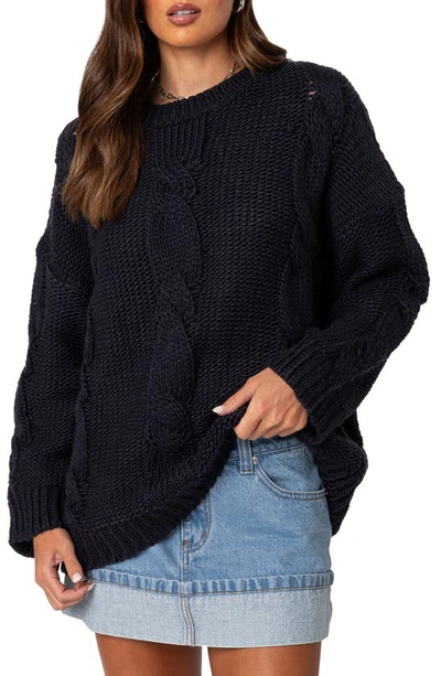 Edikted Aline Cable Stitch Oversized Sweater In Navy