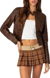 Edikted Teddi Faux Leather Jacket In Brown