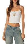 Edikted Divine Hearts Pointelle Crop Camisole In White