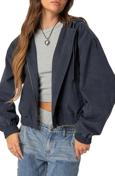 Edikted Milly Oversize Zip Crop Hoodie In Navy