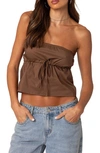 Edikted Reva Strapless Cotton Crop Top In Brown