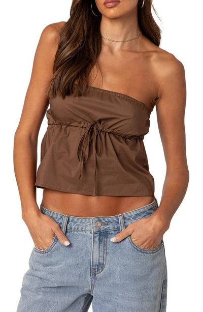 Edikted Reva Strapless Cotton Crop Top In Brown