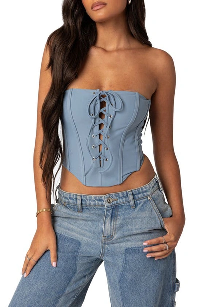 Edikted Kilah Strapless Corset Top In Blue