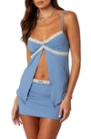 Edikted Sorely Lace Trim Split Front Camisole In Blue